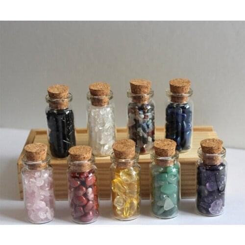 6 Pcs Crystal Gemstone Bottles Crushed Stone Drifting Bottle Wishing Wooden Box for Gift Meditation Specimen Souvenir
