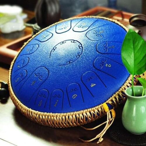 Carbon Steel Tongue Drum 15 Tune 14 Inch Tank Drum, Percussion Handpan Drum for Yoga Meditation Entertainment Musical Education