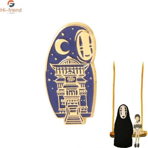 Anime Cartoon No Face Man Brooches Miyazaki Hayao Spirited Away Enameled Metal Loft Brooch Party Casual Jewelry Gifts