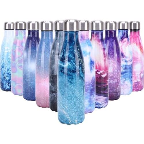 Water bottle stainless steel vacuum flask creative gradient color handy cup Best selling new starry sky galaxy coke bottle