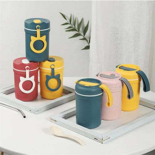 Breakfast Cup Sealed Insulated Soup Food Storage Container Hot Milk Cup Coffee Cup with Lid Mug with Spoon 330ml Dinnerware Set