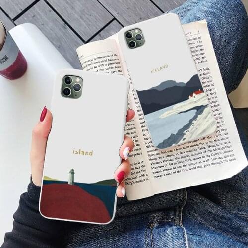 Nordic Icelandic landscape art Phone Case Candy Color for iPhone 6 7 8 11 12 s mini pro X XS XR MAX Plus