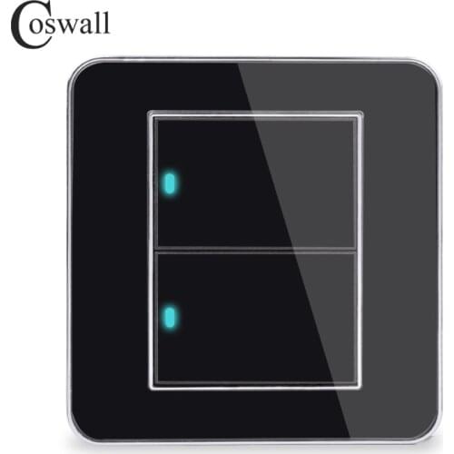 Coswall Brand New Arrival 2 Gang 2 Way Random Click On / Off Wall Light Switch With LED Indicator Acrylic Crystal Panel