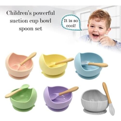 Baby silica gel cutlery extra-strong suction cup baby bowl spoon Set Baby bowl suction cup baby food bowl