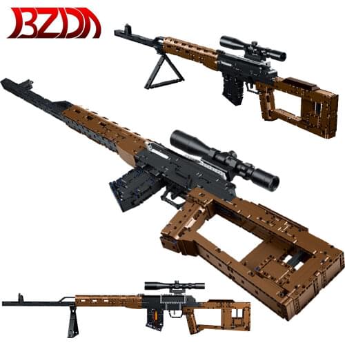 BZDA Military guns Building Blocks SVD Sniper Rifle Sight Military Automatic pistol Model Bricks Birthday Kids Toys Boys Gift