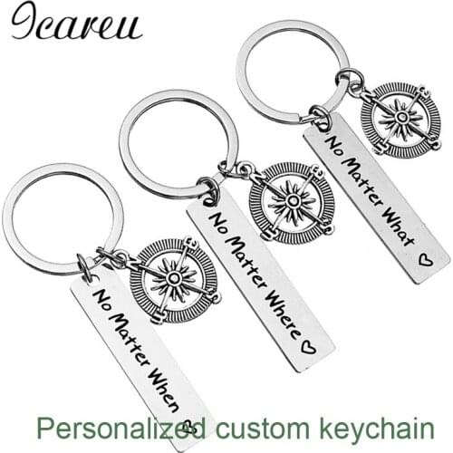 Travel Compass Lettering Stainless Steel Personalized Keychain Customized Keyring For Best Friend Name For Men Women Gift