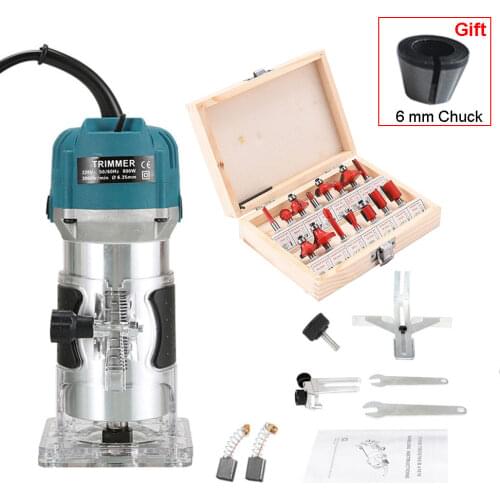 Electric Woodworking Trimming Machine 800w 30000rpm Wood Router Tool Kit Power Manual Trimmer Tools With Milling Cutter New