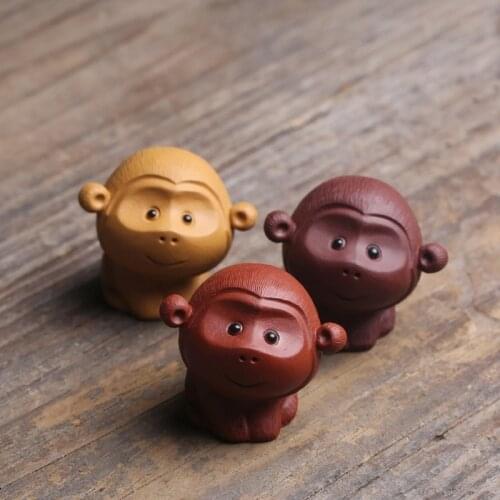 Porcelain 5CM Little Monkey Sculpture Coarse Pottery Handmade Chinese Ceramic Tea Pet Statue Home Decor