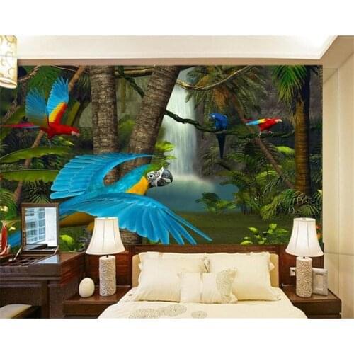Beibehang wallpaper for walls 3 d home decoration wallpaper picture virgin forest parrot waterfall living room 3 d photo murals