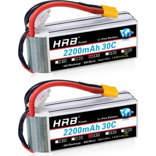 HRB 1/2 pcs 4S Lipo Battery14.8V 2200mah fpv Drone Battery 30C with XT60 Connector For RC Car Truck Airplane Quadcopter Boat