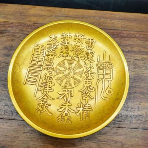 Round Brass Fruit Tray Retro Carved Tray Storage Candy Snacks Plate Town house exorcise evil spirits Ferocious Vintage Decor