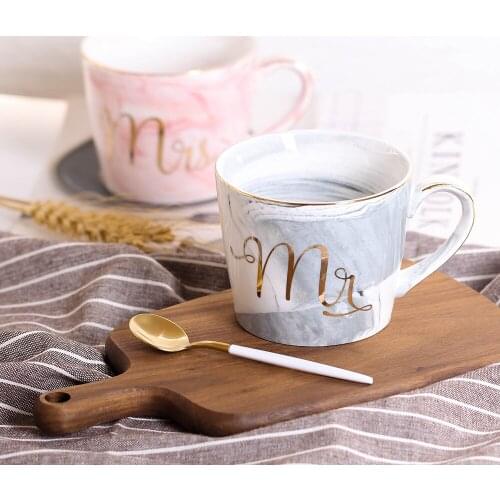 Lekoch 380ml Marble Ceramic Mug Travel Coffee Mug Milk Tea Cups Creative Mr and Mrs Mugs Pink Gold Inlay Breakfast Home Decor