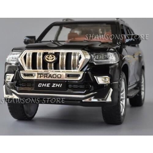 Diecast Metal 1:24 Scale Car Model Toys Land Cruiser Prado SUV Pull Back Miniature Replica Sound & Light Large