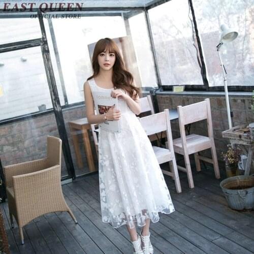 Cute white lace sundress A Line Long White Sundress Sleeveless Party Dress Vestido Woman Summer Beach Dress NN0479 CE