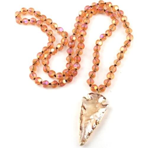 Fashion Bohemian Tribal Jewelry Long Facet Crystal Glass Knotted Crystal Arrowhead Necklace
