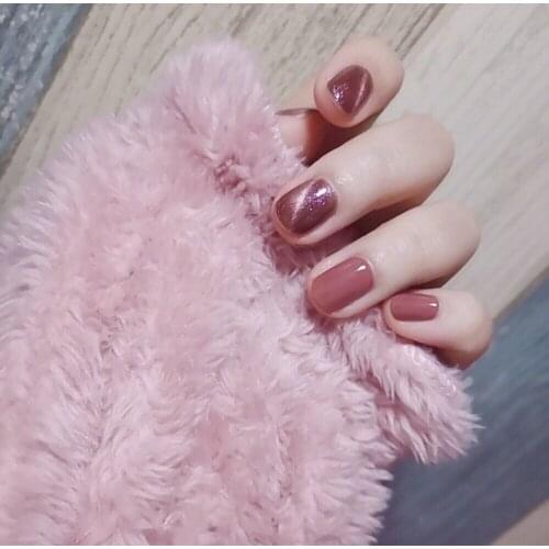 New arrival Beautiful red bean pure color cat eye UV gel false nails french Bride cute fake nails short lady full nail tips gel