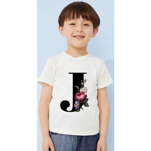 New Arrival Cartoon Girls T Shirts Kawaii Flower English Boy Tshirt Casual Girl Top Harajuku Kids T Shirt Short Sleeve Novelty