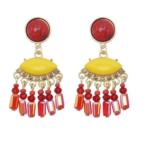 New Bohemian Acrylic Beads Long Tassel Earrings for Women Big Statement Rhinestone Earring Party Jewelry Summer Beach Gift