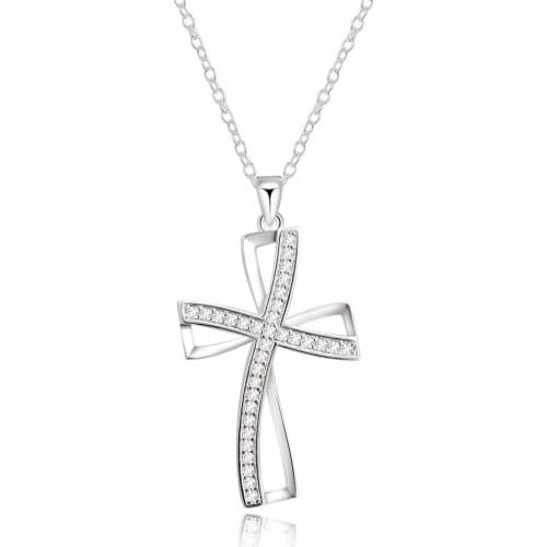 New 925 Sterling Silver Necklace Cross Zircon Pendant Necklace For Women & Men Fashion Jewelry Gifts