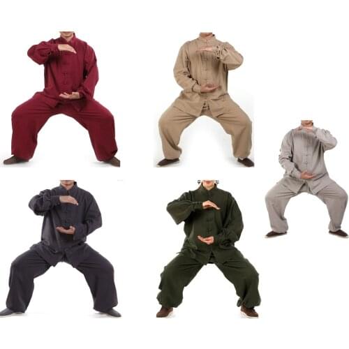 Autumn&Winter thick cotton&linen tai chi taiji clothing kung fu martial arts suits wushu yoga costumes gray/khaki/coffee/brown