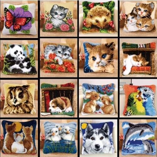 Prajna Animal Series Latch Hook Hand Knitted Embroidered Pillow Unfinished Embroidery Material Latch Hook Rug Kits Beginner DIY
