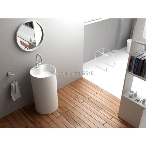 Bathroom Round Pedestal Washbasin Solid Surface Stone Cloakroom Freestanding Vanity Sink W9018