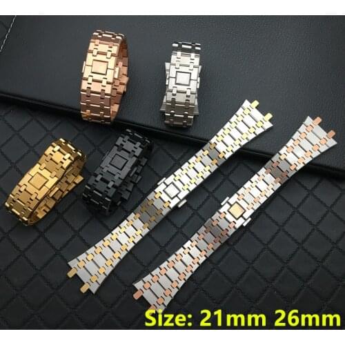 Black Gold watchband 21mm 26mm Silver Men women Full Stainless Steel Watch Band Bracelet For AP ROYAL OAK strap buckle logo tool