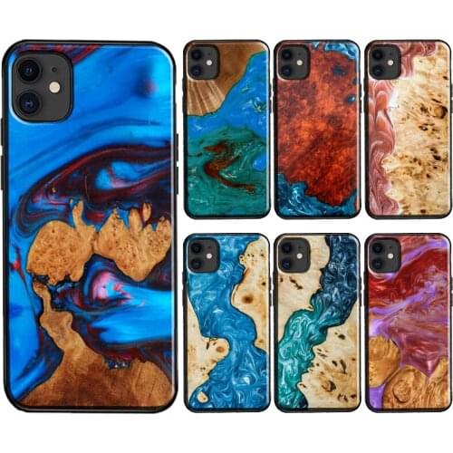 Luxury Wood Resin Protective TPU Case For iPhone X XS Max XR SE 2020 6S 7 8 Plus 12 Pro Max mini 11 Pro Max Cover