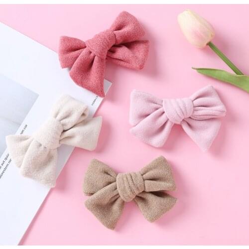 School Girls Knot Bows Hair Clips Winter Child Fabric Handtie Hairgrips Soild Colors Hair Accessories