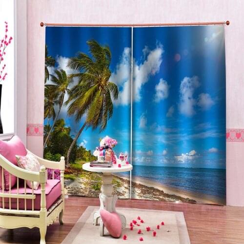 Modern Curtains nature landscape Curtains For Living Room Bedroom beach Coconut tree Curtains For Window Kitchen Home Decor