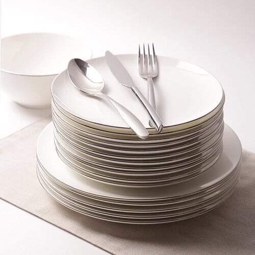 Dinnerware High Quality Plate Dish White Porcelain On-glazed Round 8 Inches 10 Inches Platinum Rim Steak Plates Food Cake Dishes
