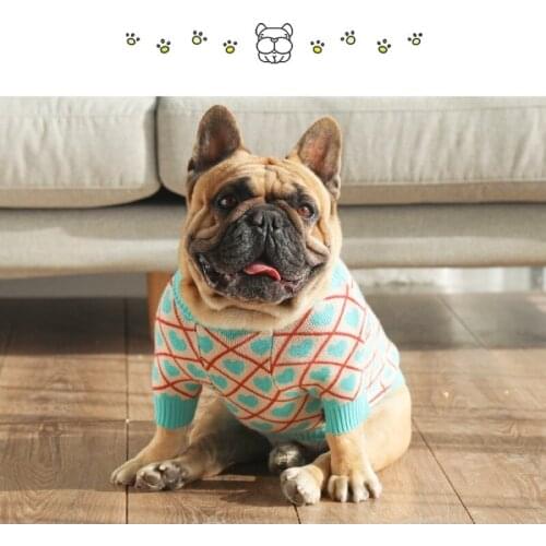 2020 Blue heart Dog sweater dog clothes french bulldog clothes