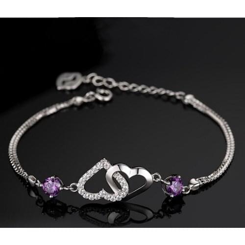 TJP Charm Zircon Female Bracelets Anklets Top Quality 925 Silver Heart Bracelets For Women Bride Wedding Engagement Party Bijou