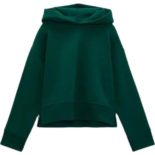 BBWM Women Cotton Solid Vintage Loose Long Sleeve Hoodie Female Fashion Elegant Pullover Streetwear Casual Chic Top