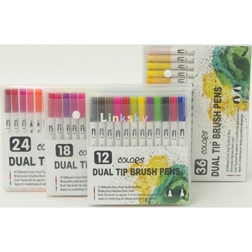 Fineliner Brush Pen 12/36/60/120 colors,Water-based Ink , Drawing Pens Coloring Brushpen,Dual Tip Markers Art Supplies Felt Tip