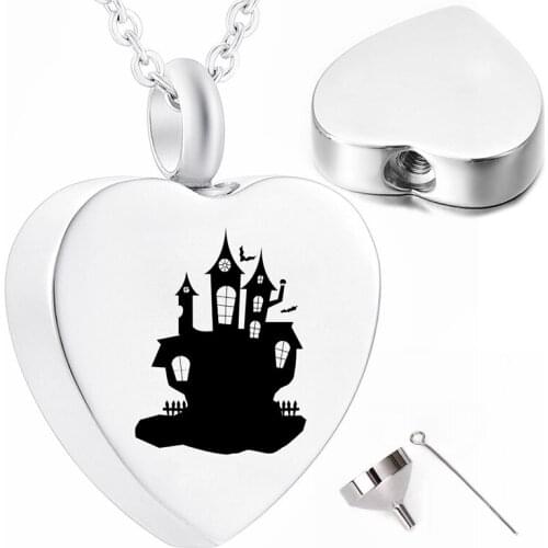 Halloween Cremation Jewelry Castle Urn Pendant Keepsake Memorial Necklace Gift for Party Jewelry