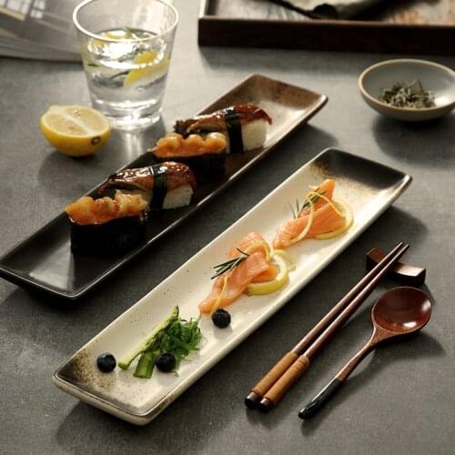 Japanese Ceramic Long Plate Sushi Rectangular Fish Plate Household Kitchen Supplies Dumpling Western Food Plate Ceramic Plate