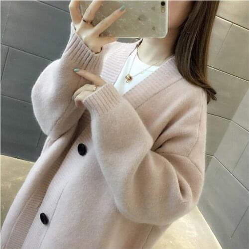 2019 Spring autumn women knit cardigan jacket loose sweater long sleeve V-neck single-breasted casual top students sweaters 2957