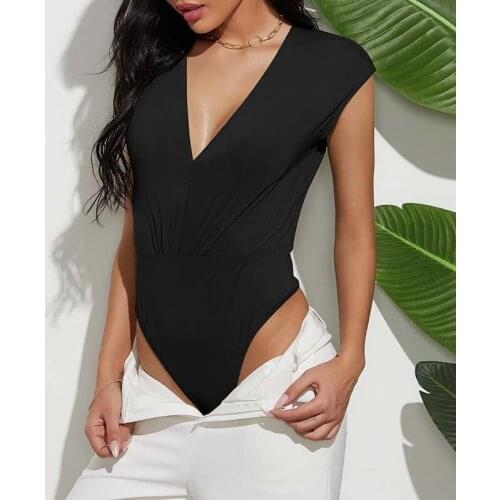 2021 Summer Inner Wear Clothes Women Solid Sleeveless Deep V-neck Office Lady Casual Sexy Bodysuit Bottoming Shirt Feminine