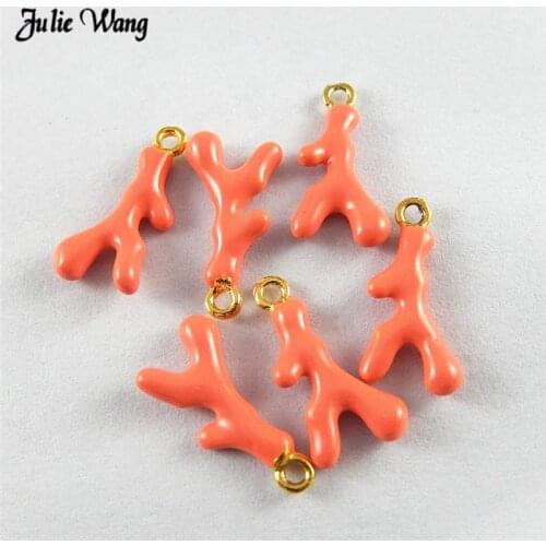 10-20pcs Alloy Enamel Charms Cute Orange Pendant Hanging Coral Branch Shape For Necklace Bracelet Earring Jewelry DIY Accessory