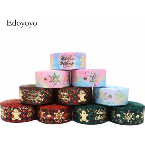 10 Yards 1'' 25MM Christmas Snowflake Printed Grosgrain Ribbons For Hair Bows DIY Handmade Materials Y2020091701