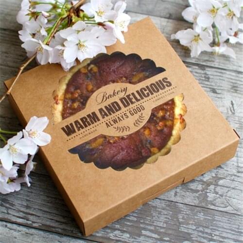 150pcs/lot 16.5*16.5*4cm Kraft Paper Box Cake Box With PVC Window Chocolate Party Cookies Gift Box