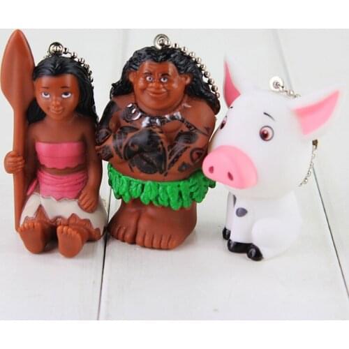 3styles 6.5-7.5cm Princess Moana Half of God Maui Animal Pig Keychain PVC Action Figure Mini Model Toys Kids Gift Brinqudos