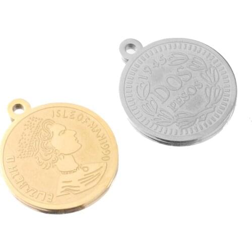 5pcs/lot Stainless Steel 15 20 25mm Gold Lock Medal Coin Charms Queen DOS Crown Pendants for Diy Necklace Jewelry Makings