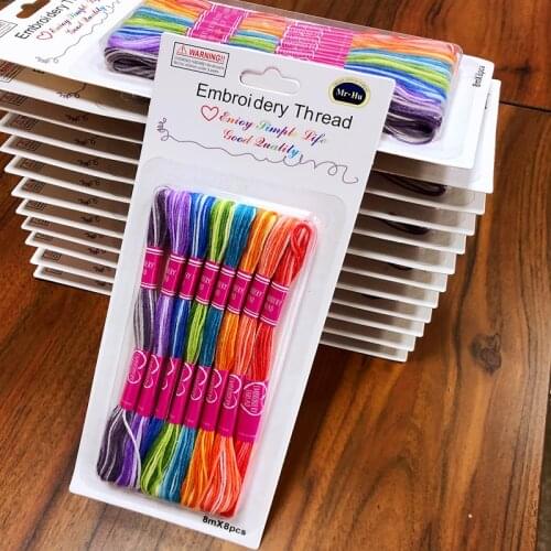 8pcs/card Color Variation Embroidery Variegated Floss Cross stitch Variegated 6 strands Thread 8 meters skein
