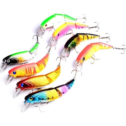 8PCS Sea Bass Hard Fishing Lure 3D Fish Jointed Wobblers Laser Minnow Pike Jerkbait Pesca Crankbaits Artificial Bait Saltwater