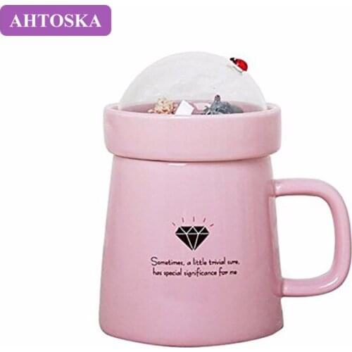 AHTOSKA Coffee Mug 3D Micro-Landscape Ceramic Water Bottle With Lid And Handle For Milk And Juice