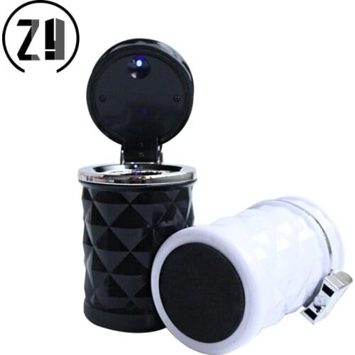 Car Ashtray Led Light Portable Ash Tray Universal Cigarette Smoking Accessories Cylinder Diamond With Lid