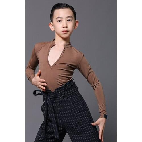 Ballroom Latin Dance Practice Clothes Boys Latin Dance Tops Black V-Neck Shirts Chacha Samba Tango Latin Dance top Costumes