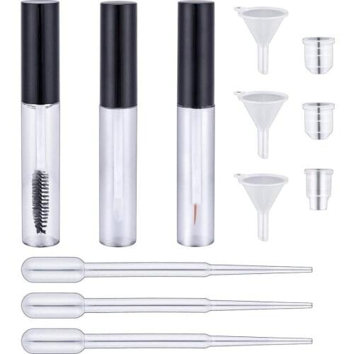 Free shipping 3Pack 10ml Empty Mascara Tube Bottle Eyeliner Tube Vials Lip Gloss Tubes Container with Wands Brushes DIY Makeup